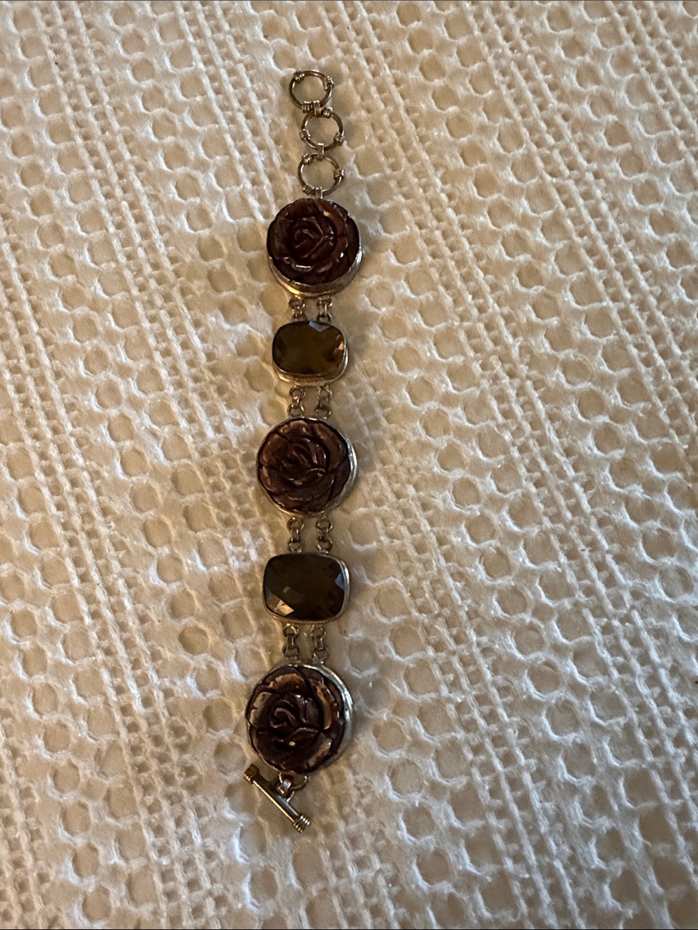 Vintage bracelet with carved resin roses